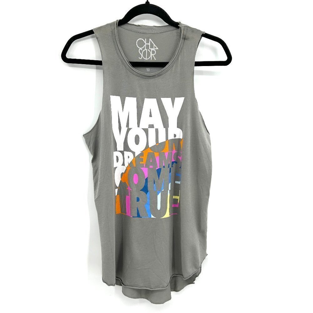 NWT CHASER *Flawed* Gray Rainbow May Your Dreams Come True Raw Edge Tank Medium